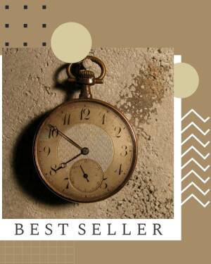 Close-up of an antique pocket watch with a textured background and geometric design elements.