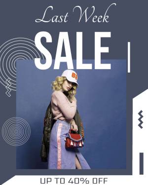 Woman modeling sale items with text 'Last Week Sale' and 'Up to 40% Off'