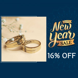 Gold wedding rings with a New Year sale promotion