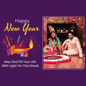 Couple celebrating New Year and Diwali with lights and decorations