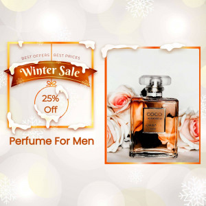 Coco Chanel perfume bottle with winter sale promotion