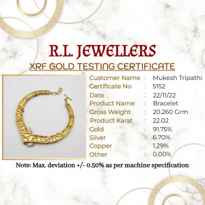 Gold bracelet certificate with purity details