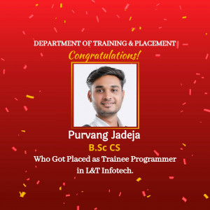 Image of Purvang Jadeja celebrating his placement as a Trainee Programmer at L&T Infotech