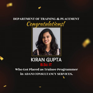 Image of Kiran Gupta celebrating her placement at Adani Consultancy Services