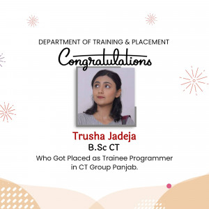 Image of Trusha Jadeja celebrating her placement at CT Group Punjab