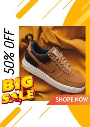 Brown Nike Air Force 1 shoes on sale with 50% off promotion