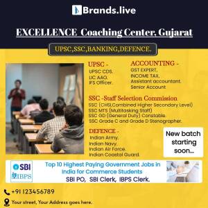 Image of a classroom with students and text promoting coaching for UPSC, SSC, Banking, and Defence exams.