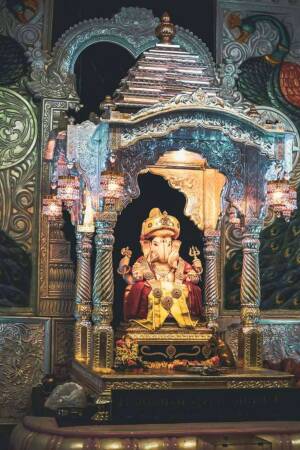 Intricately decorated Ganesh idol during Ganesh Chaturthi festival