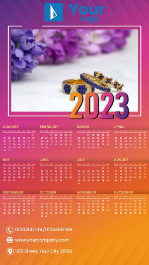 2023 calendar with purple flowers and a gradient background