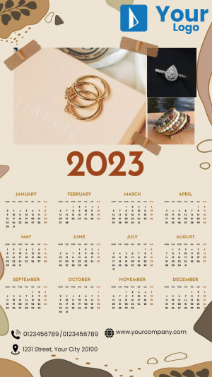 2023 calendar featuring jewelry images and branding