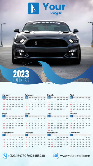 2023 calendar featuring a dark grey sports car