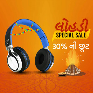 Headphones with Lohri decorations and sale announcement