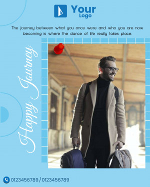Man with luggage walking in a train station with motivational quote.