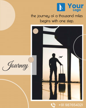 Silhouette of a person with luggage looking out of an airport window with a motivational quote.