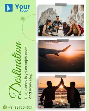 Collage of travel images featuring mountains, airplane, and people enjoying vacations.