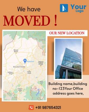 Announcement of a company's relocation with new address and map.