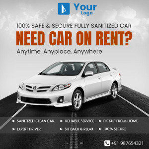 Advertisement for car rental service emphasizing safety and sanitization.