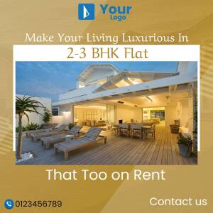 Image of a luxurious 2-3 BHK flat available for rent with a modern exterior and pool area.