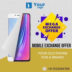 Smartphone with peeling screen and mega exchange offer banner