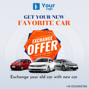 Advertisement for a car exchange offer with multiple car models displayed.