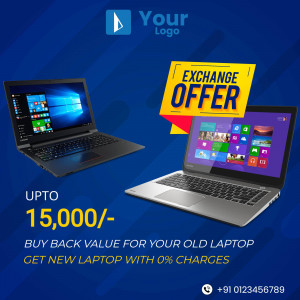Image of two laptops with an exchange offer promotion.