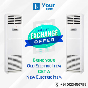 Image of two air conditioners with an exchange offer banner.