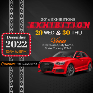 Event poster featuring a red car and exhibition details