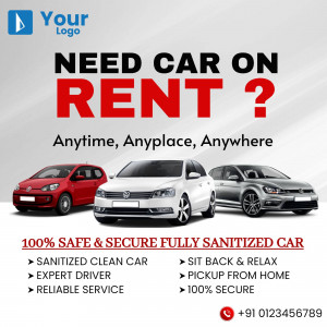 Advertisement for car rental services with images of red, white, and grey cars.