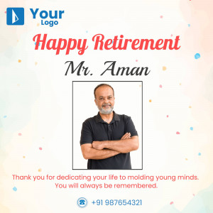 Retirement greeting for Mr. Aman with his portrait.