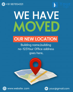 Announcement of a business moving to a new location with address and map.