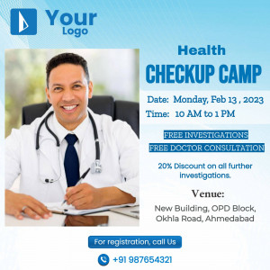 Health Checkup Camp poster with a doctor and event details