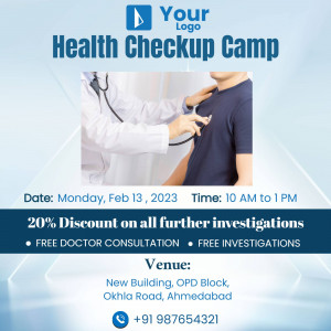 Health Checkup Camp promotion with doctor examining a patient