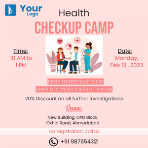 Health Checkup Camp Flyer with Doctor and Patient Illustration