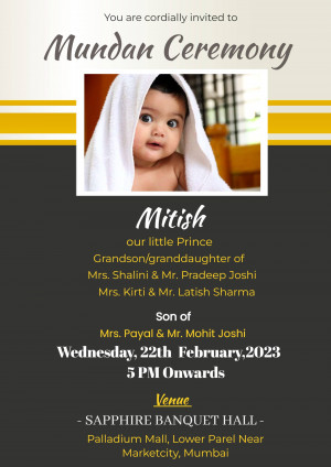 Invitation card for Mitish's Mundan Ceremony