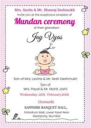 Invitation card for the Mundan ceremony of Jay Vyas