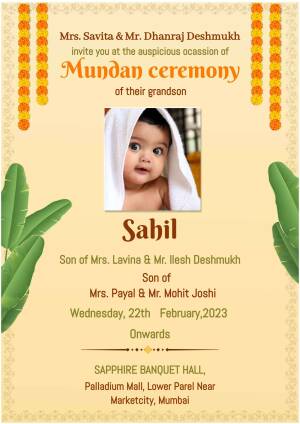 Invitation card for Sahil's Mundan ceremony
