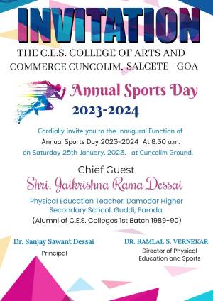 Invitation card for the Annual Sports Day of C.E.S. College of Arts and Commerce, Cuncolim, Salcete - Goa