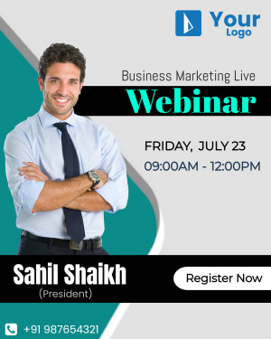 Webinar promotion featuring Sahil Shaikh, President