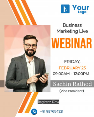 Webinar invitation featuring a professional speaker, Sachin Rathod, promoting a Business Marketing Live event.