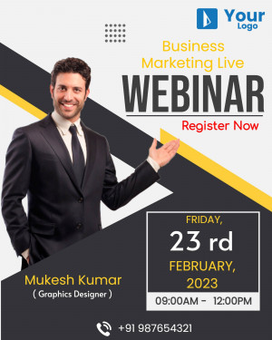 Webinar promotion featuring Mukesh Kumar, a Graphics Designer.