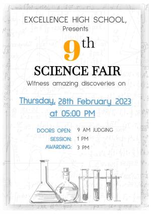 Poster announcing the 9th Grade Science Fair at Excellence High School