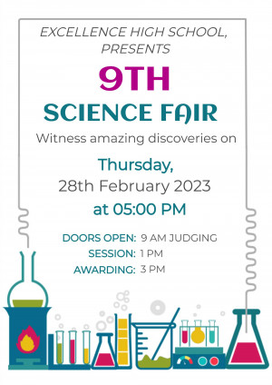 Poster advertising the 9th Grade Science Fair at Excellence High School