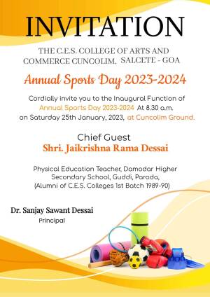 Invitation for the Annual Sports Day at C.E.S. College of Arts and Commerce, Cuncolim, Goa