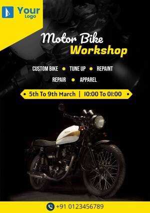 Flyer advertising a motor bike workshop offering custom bike services, tune-ups, and repainting.