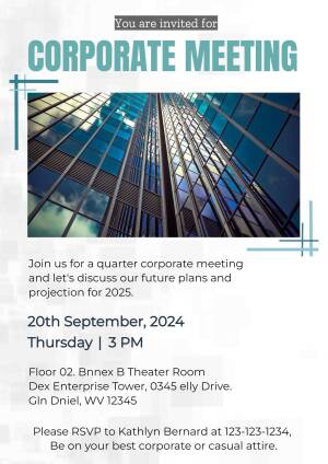 Invitation to a corporate meeting with a skyscraper background