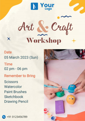Poster for an Art & Craft Workshop with details on date, time, and materials to bring.