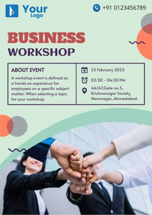 Flyer advertising a business workshop with people collaborating