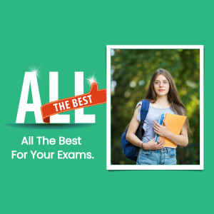 A student with books and a 'All The Best' message.