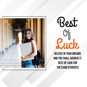 Student with laptop wishing good luck for exams