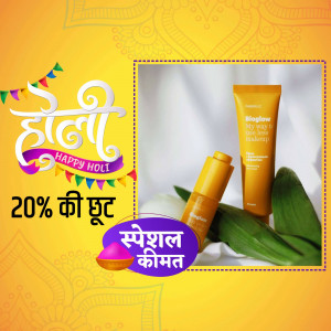 Bioglow skincare products with a Happy Holi promotion